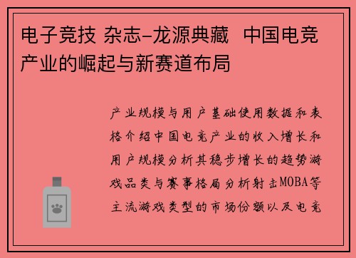 电子竞技 杂志-龙源典藏  中国电竞产业的崛起与新赛道布局